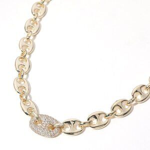 14K Gold Plated CZ Stone Pave Mariner Link Pointed Chain Necklace